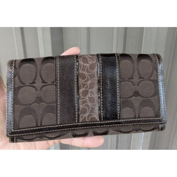 Vintage Coach Signature Stripe Canvas Leather Wallet Brown - Picture 12 of 12